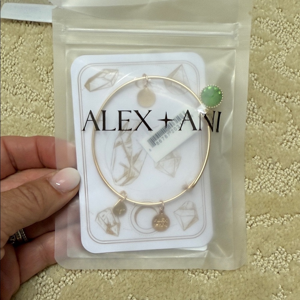 Alex and Ani Gold Bracelet with Green Charm